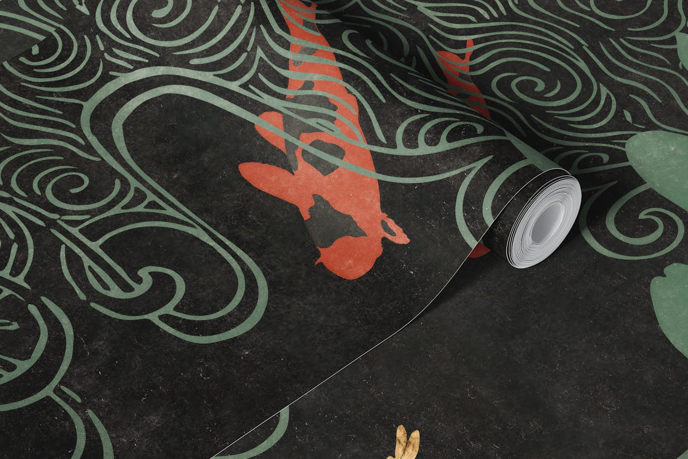 Japanese Koi Pond Woodblock wallpaper roll