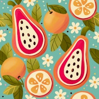 Papayas and oranges on light blue background tapetit