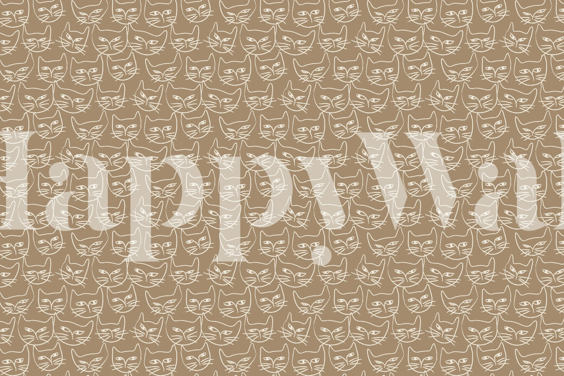 Beige minimalist cat motif wallpaper featuring white line drawings of cats
