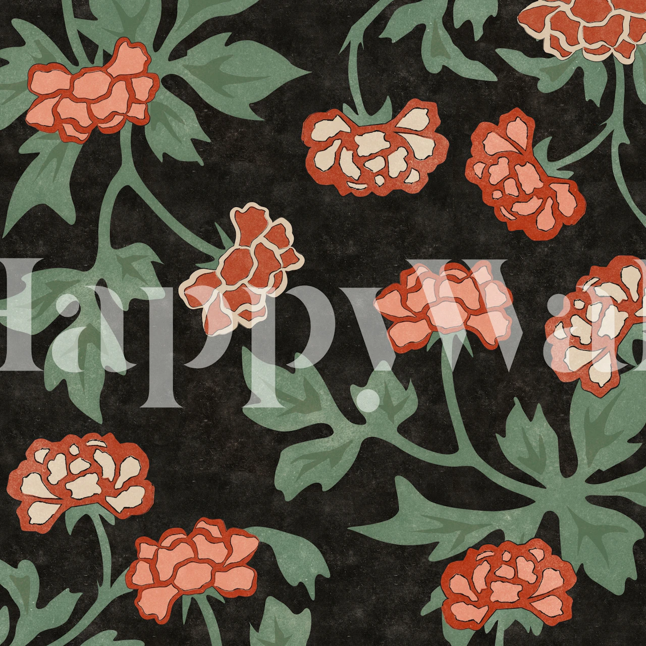 Pink and red Japanese flowers on dark background wallpaper