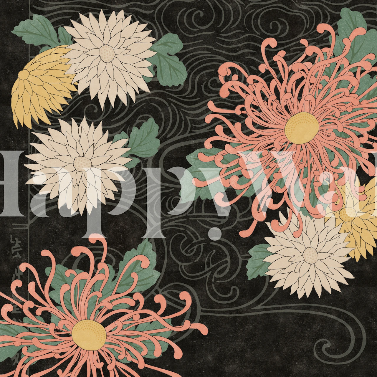 Exotic Japanese Floral Print med stora krysantemumtryck