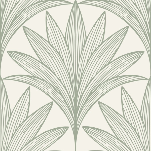 Art Deco Palm Leaf, Sage Green on Cream