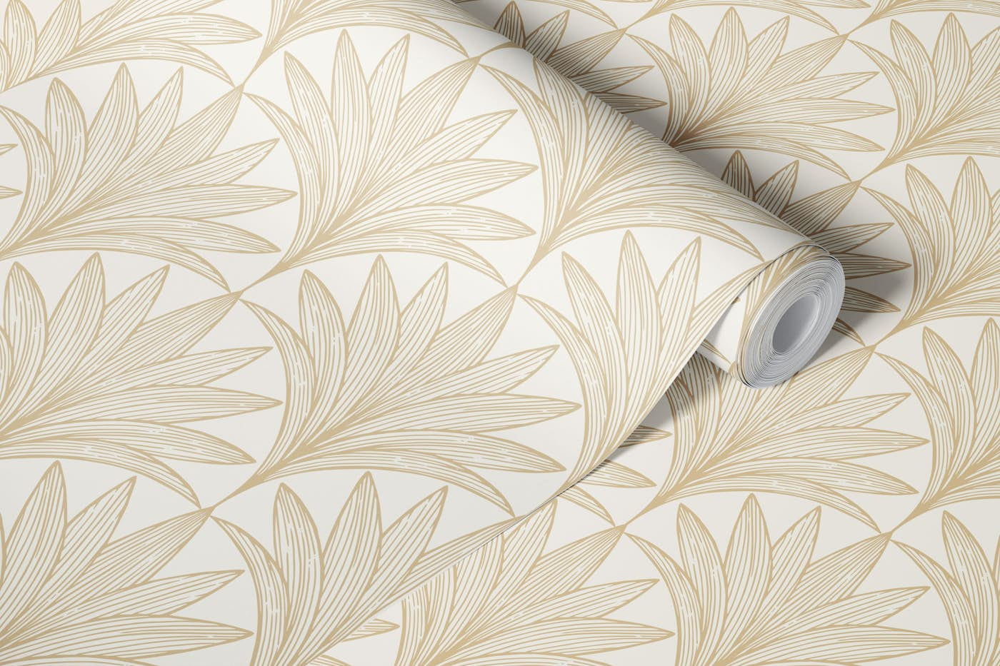 Art Deco Palm Leaf, Beige and Cream wallpaper roll