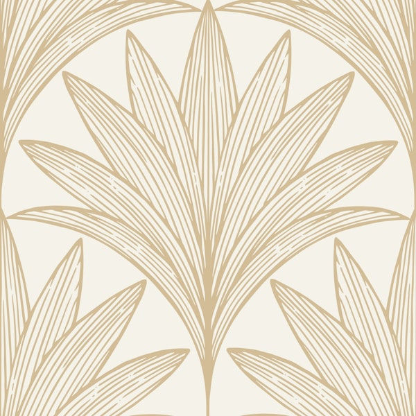 Art Deco Palm Leaf, Beige and Cream