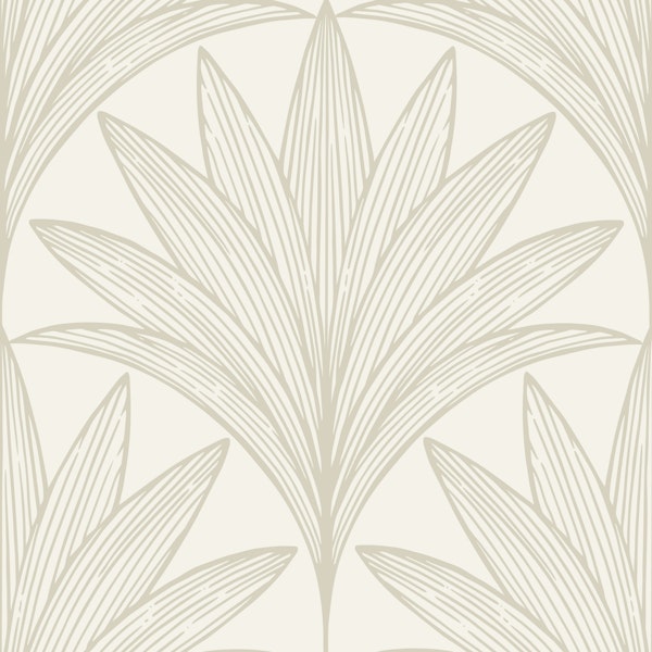 Art Deco Palm Leaf, White Bone and Cream