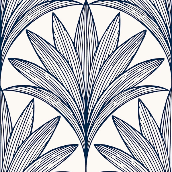 Art Deco Palm Leaf, Navy Blue on White