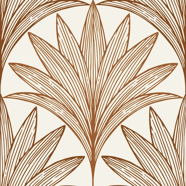 Art Deco Palm Leaf, Brown and Cream