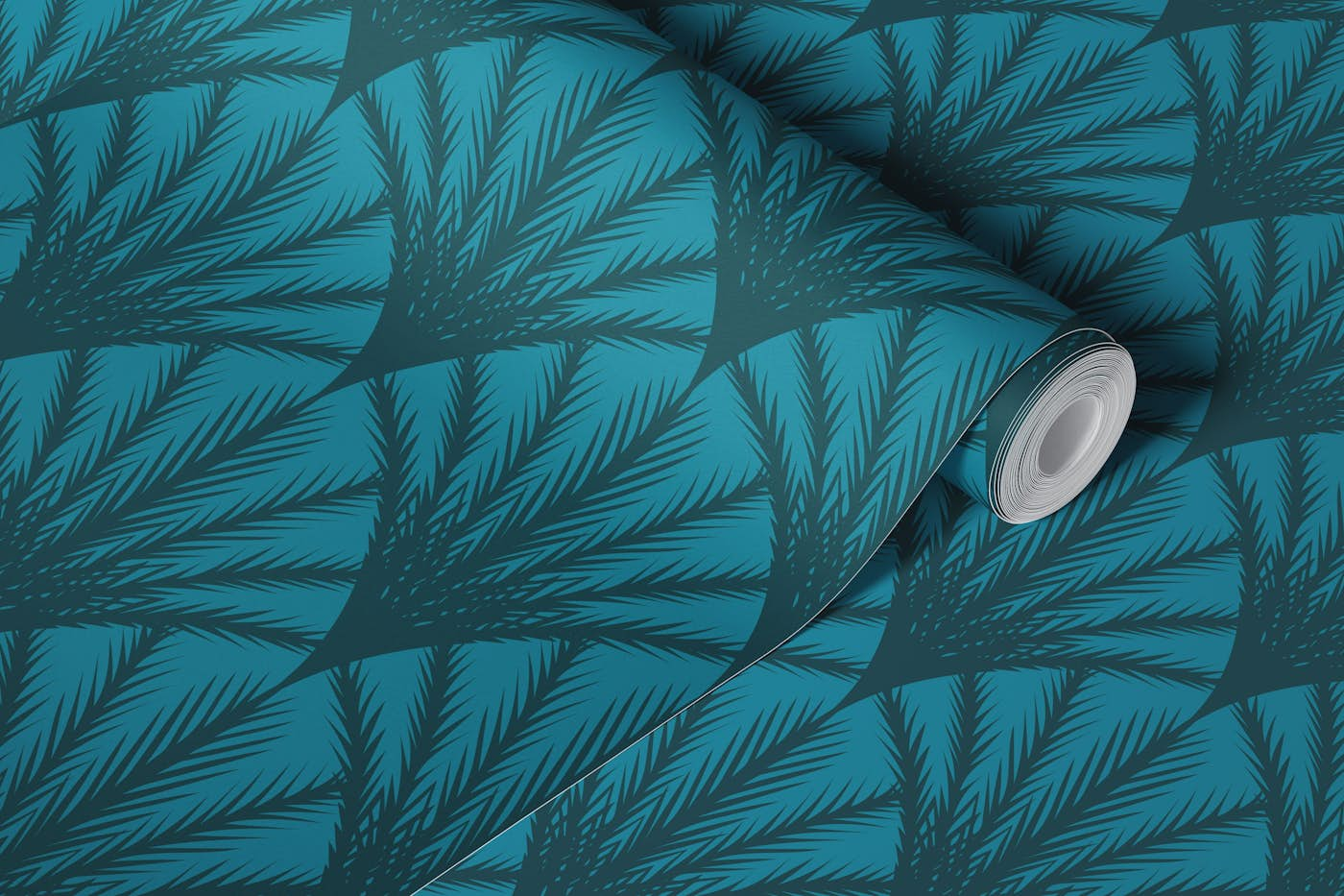 Art Deco Palms, Deep Teal wallpaper roll