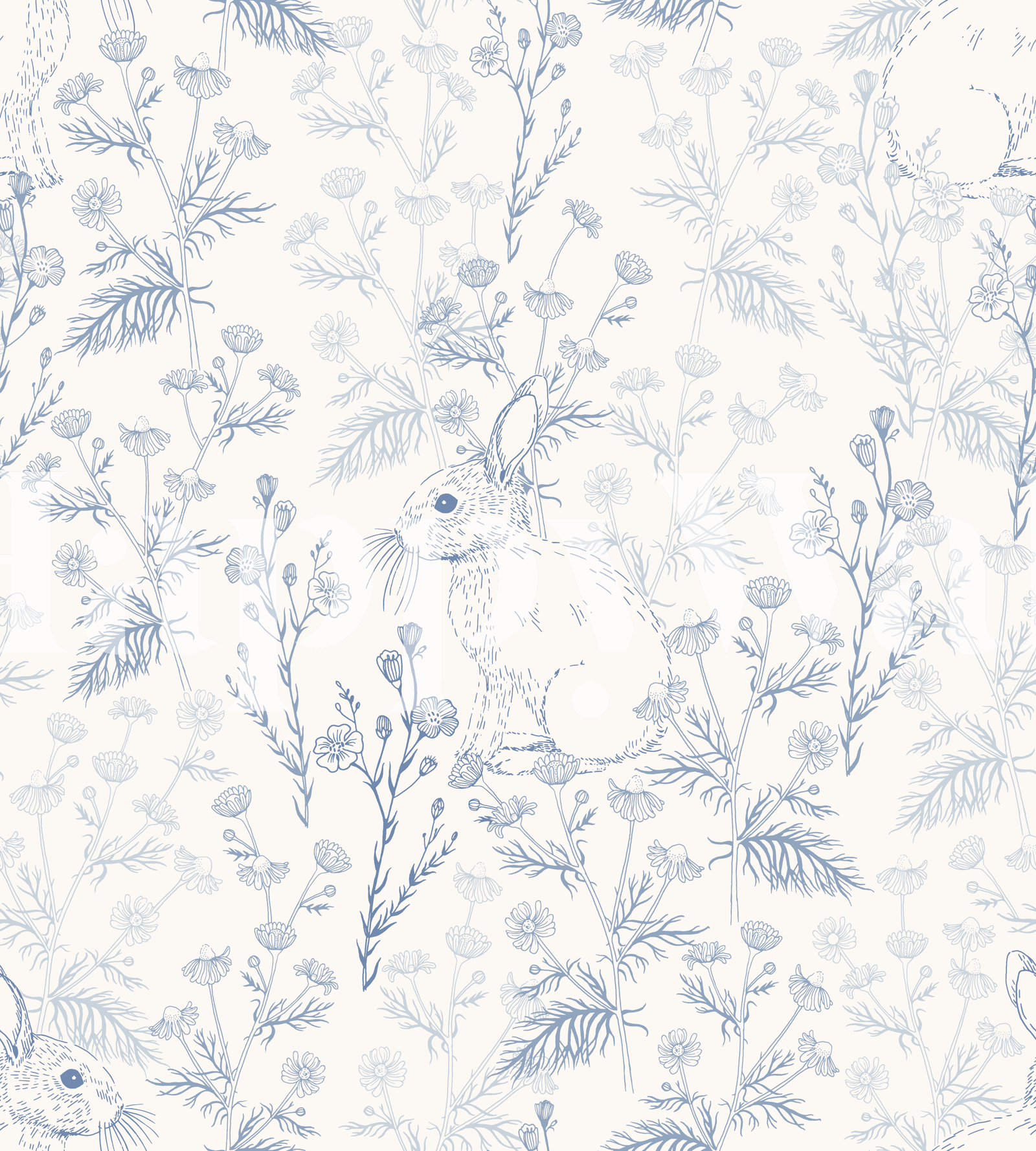Blue Rabbit Pattern Desktop Background Blue Floral Rabbit Wallpaper for Bedroom