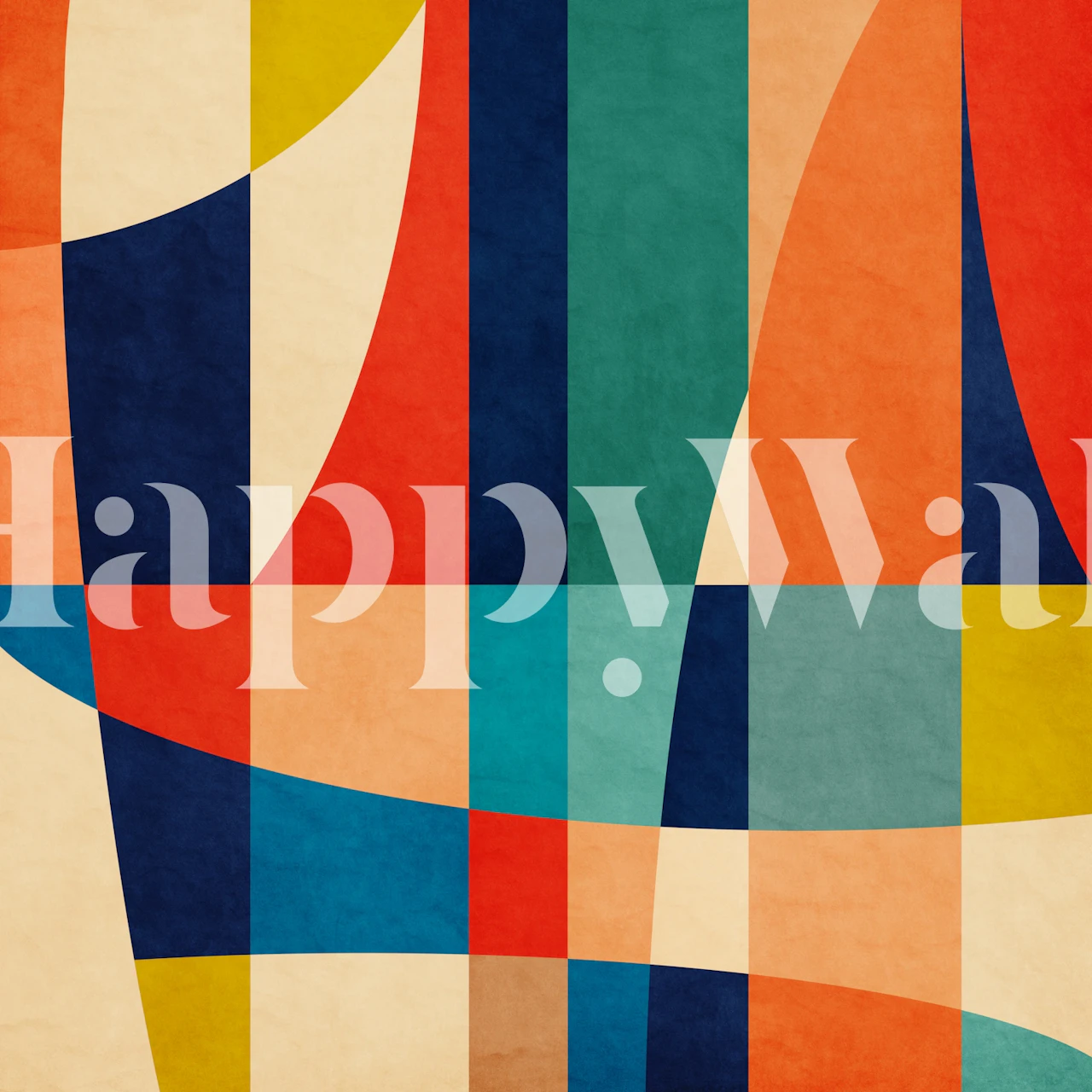 Colorful geometric shapes in red, blue, green, and yellow wallpaper