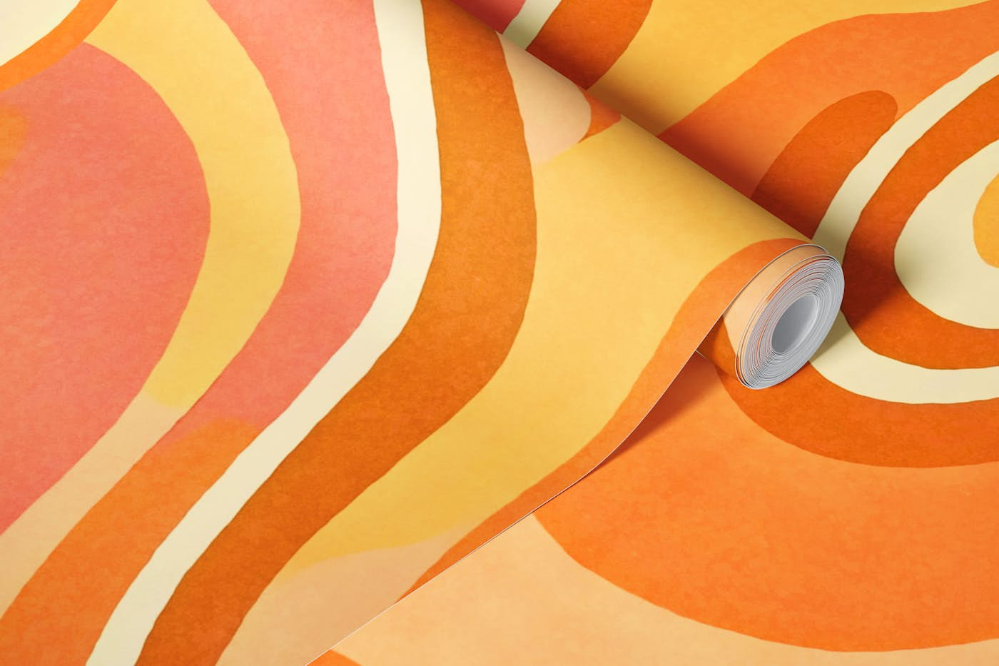 Retro Boho Pattern Tangerine Coral wallpaper roll