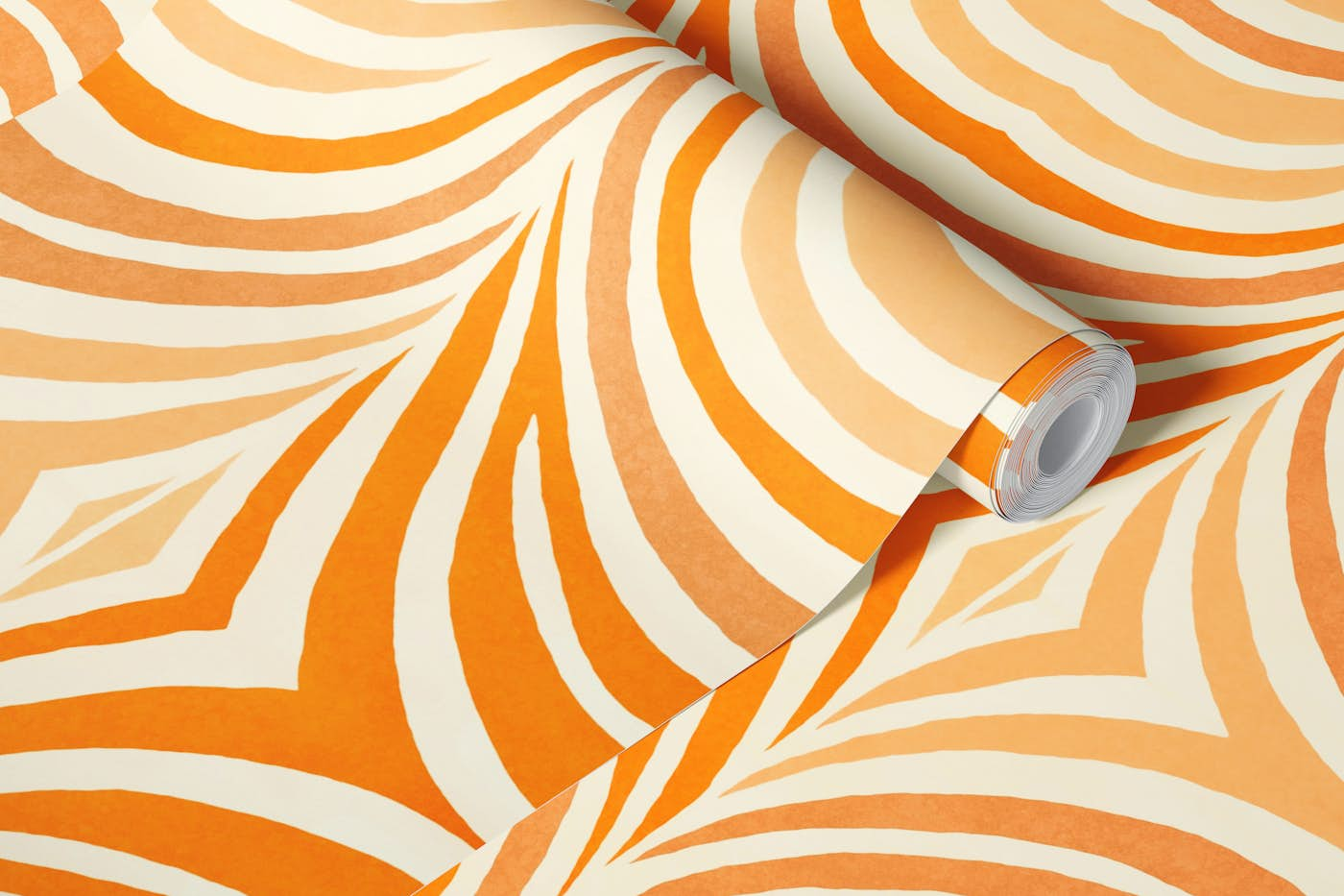 Boho Retro Pattern Warm Tangerine wallpaper roll