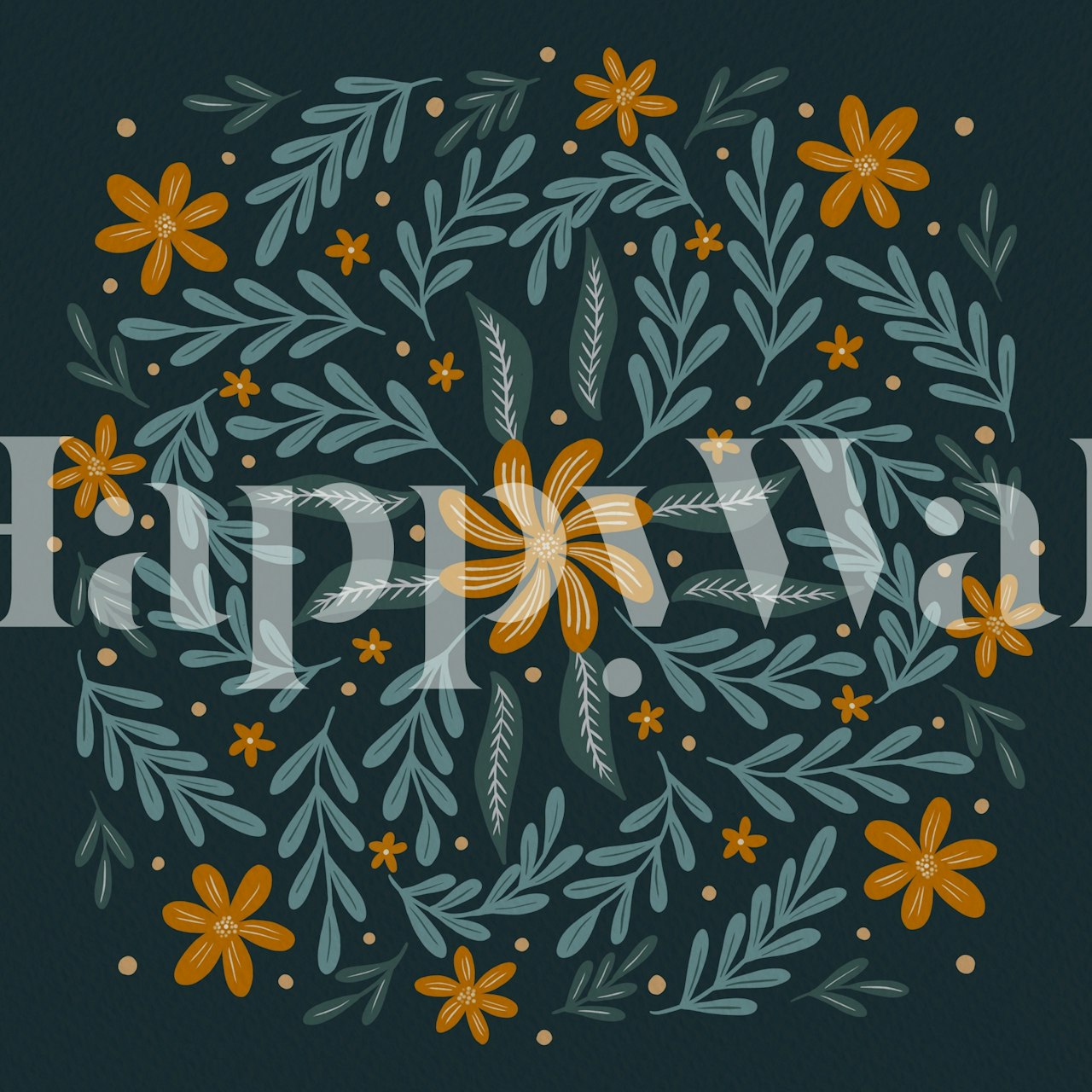 Sirkulære blomster og grener tapetdesign