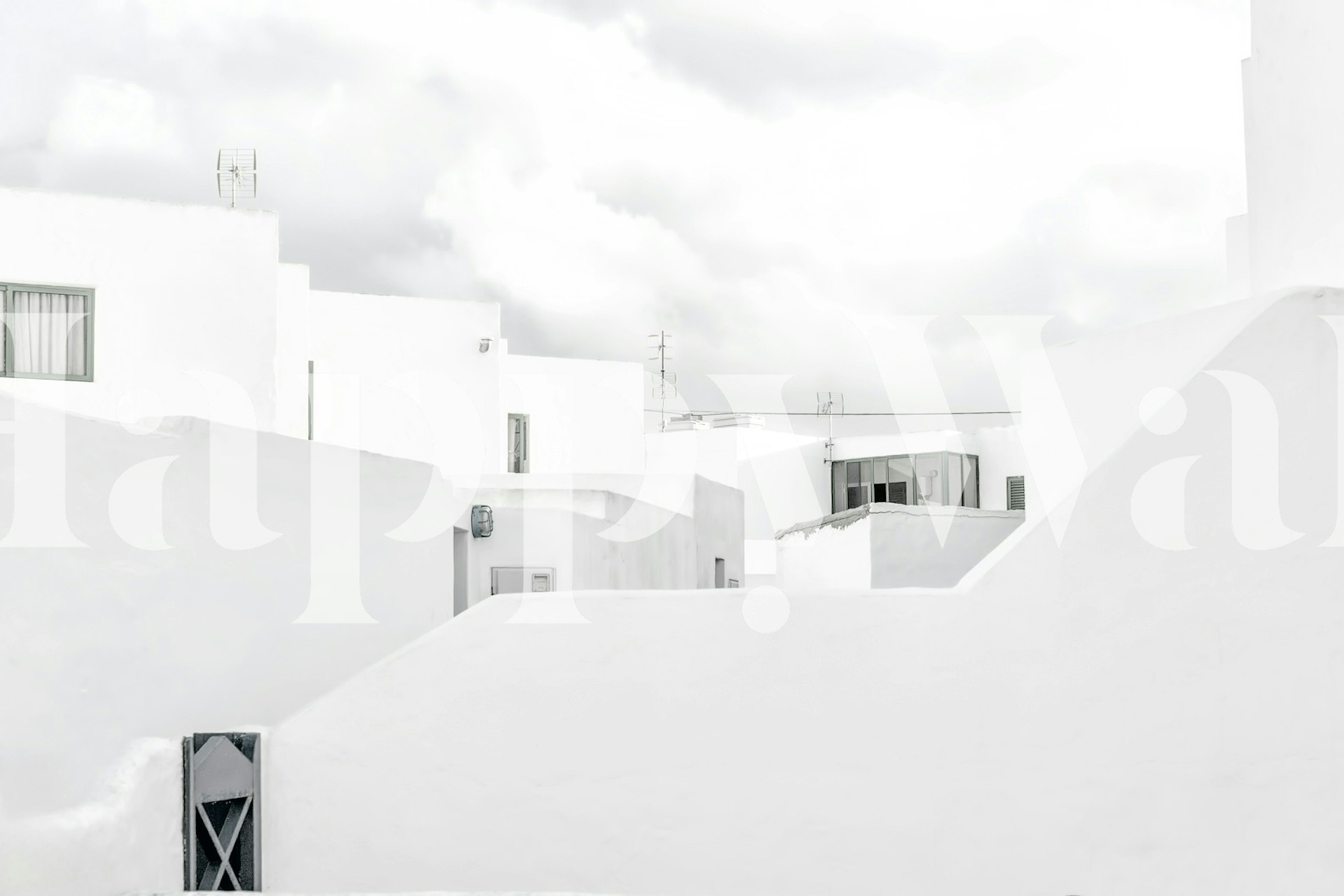 White Mediterranean Village tapetti huoneessa