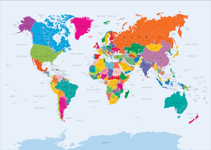 World Map in Fun Colours wallpaper | Happywall