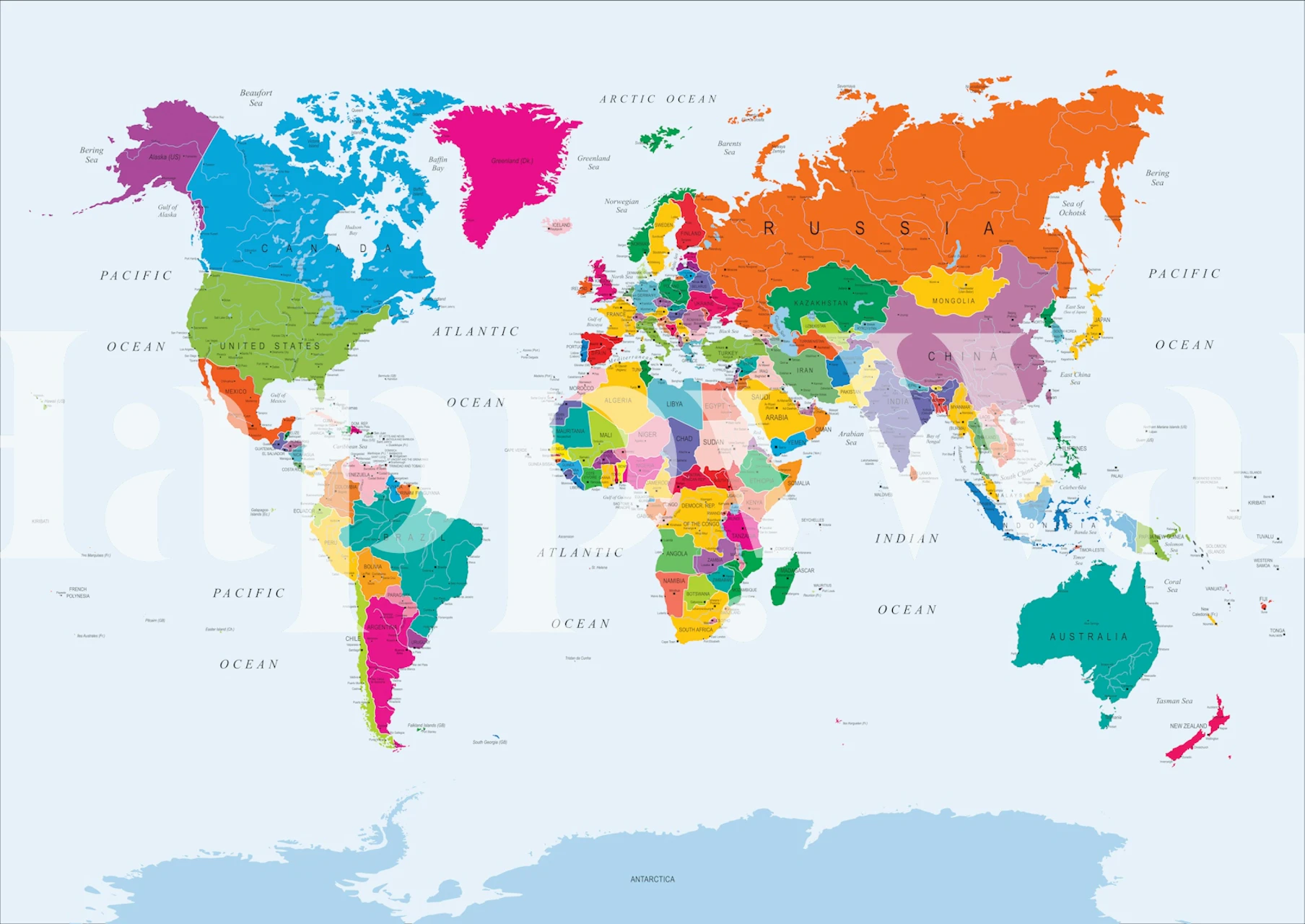 Colorful world map showing continents in bright colors wallpaper