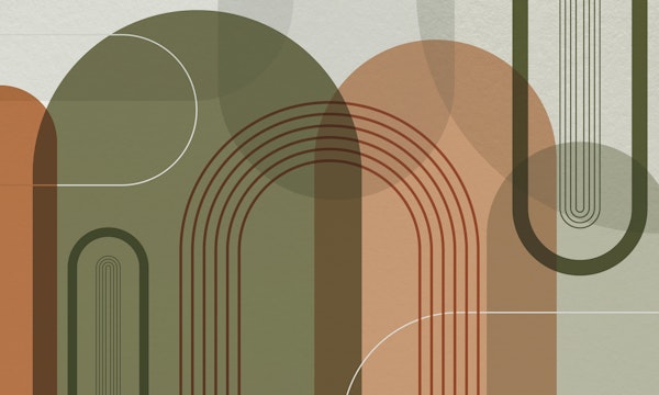 Mid Century Arches Olive Green and Orange