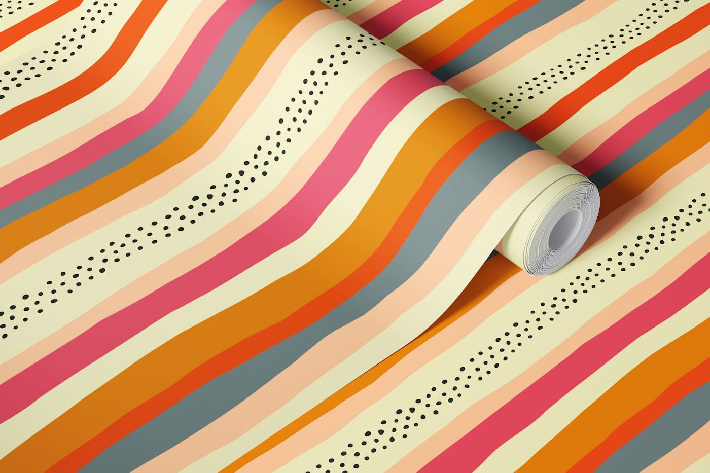 Bright Playful Wavy Stripes and Dots wallpaper roll