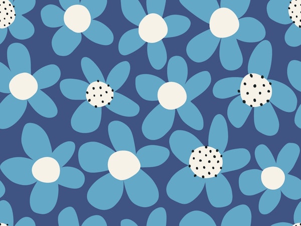 Playful Blooming Flowers - Navy Sky Blue