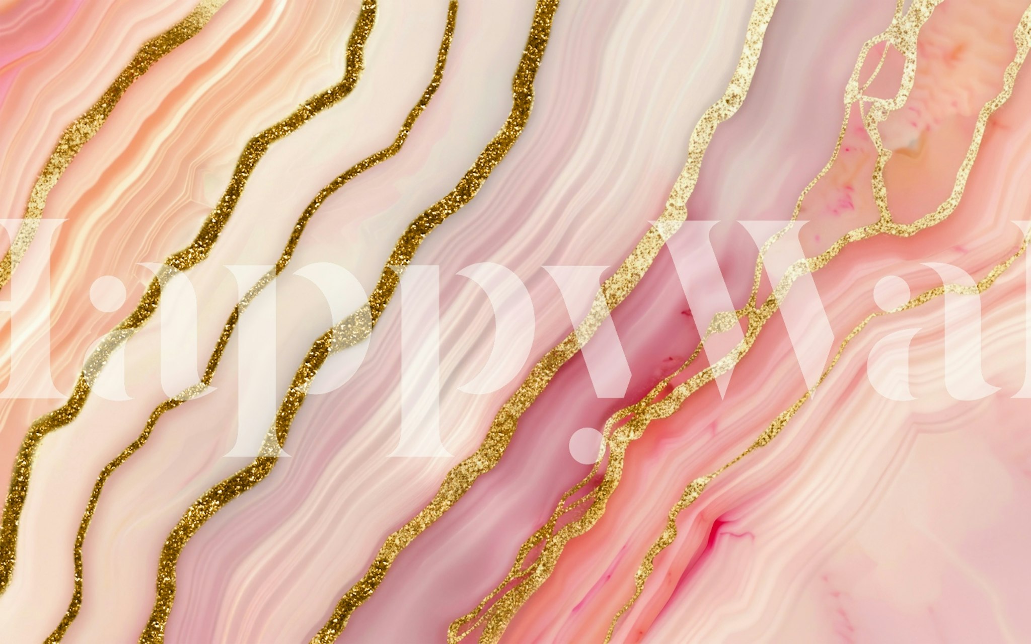 Tapeta Luxury Gold And Pink Agate Marble w pokoju