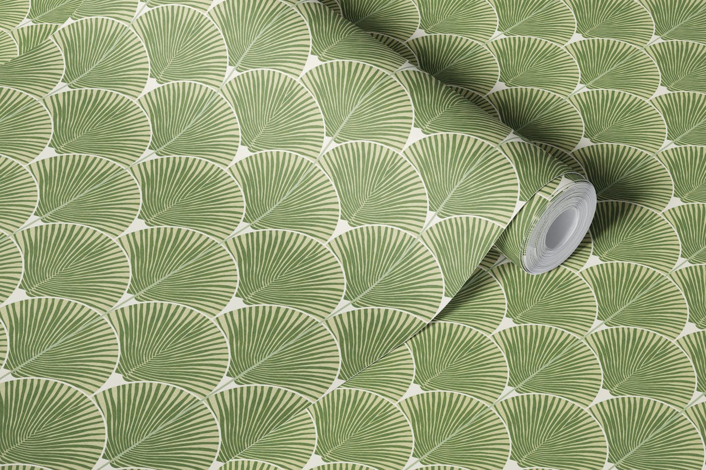 Japandi palms sage green (small scale) wallpaper roll