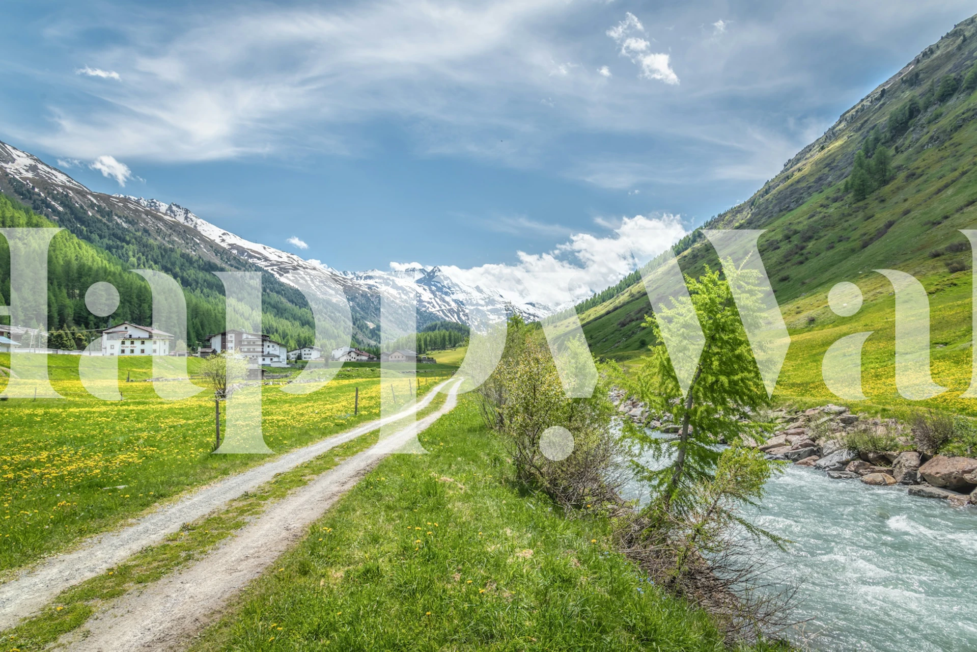 Summer landscape wallpaper in a room