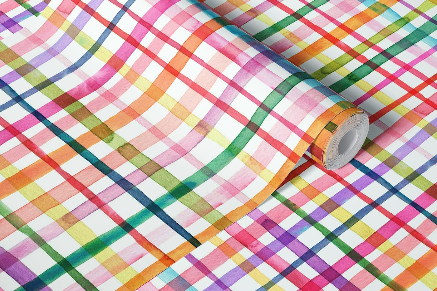 Colorful Watercolor Grid Plaids wallpaper roll