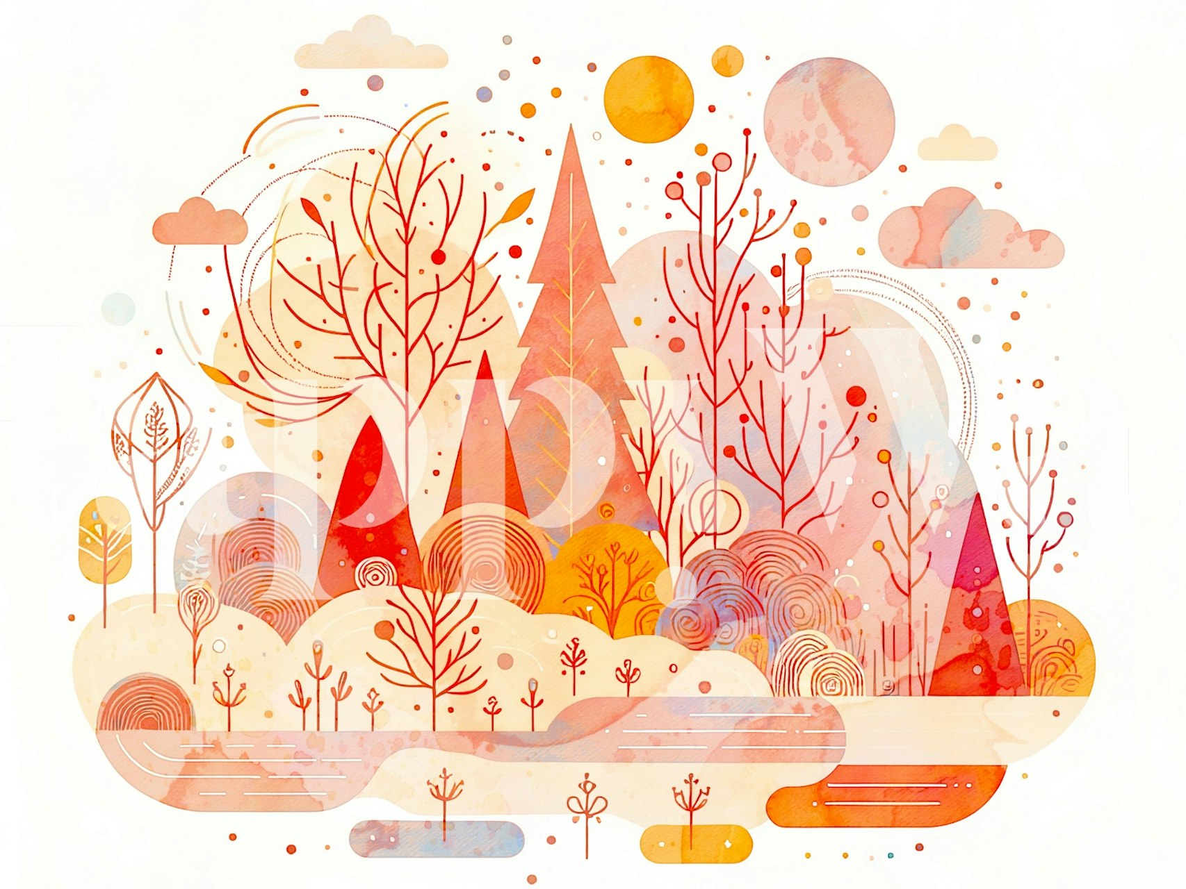 Whimsical Autumn Forest behang weergegeven in een kamer