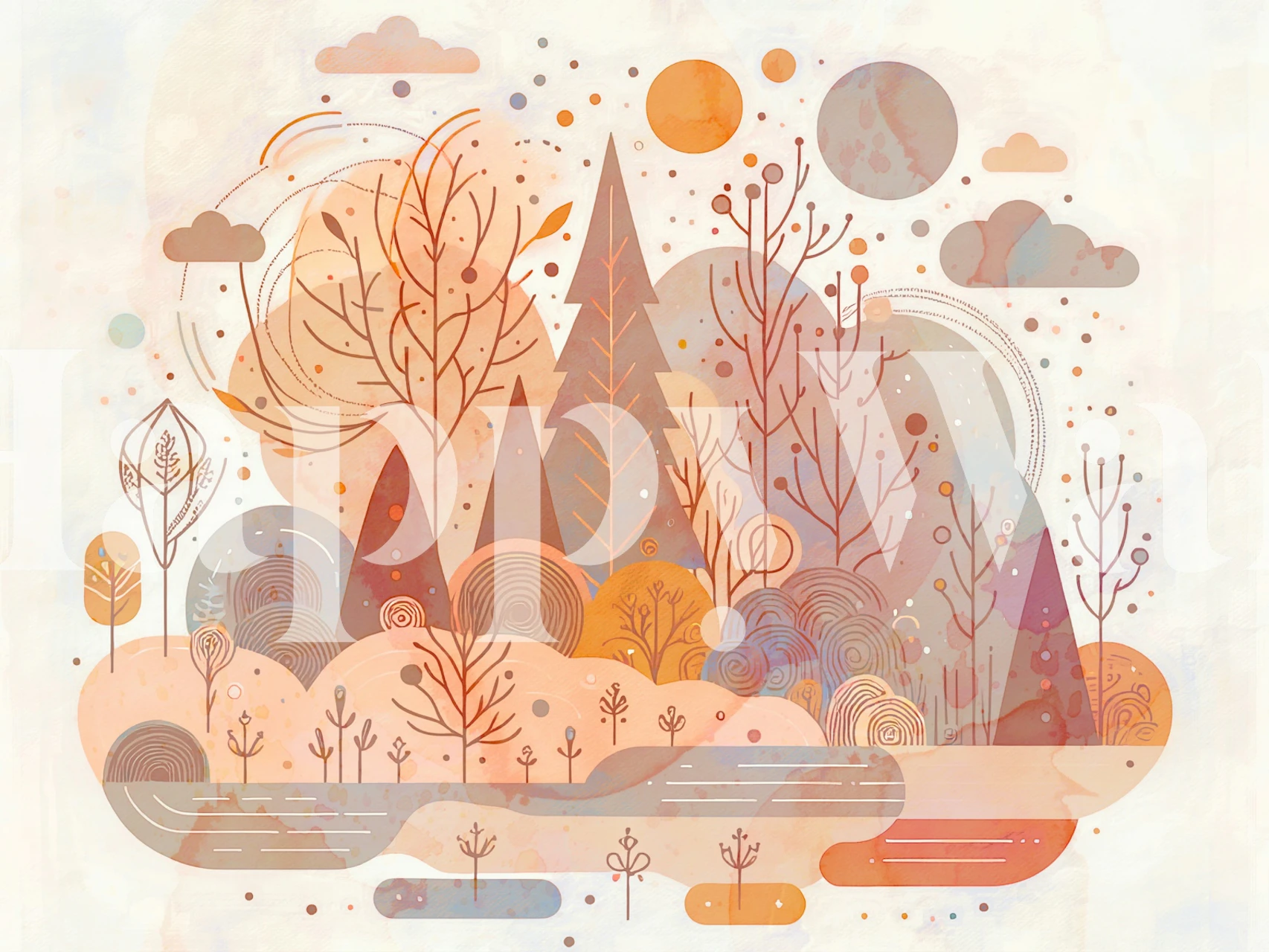 Papel de parede Soft Autumn Forest Magic em um quarto