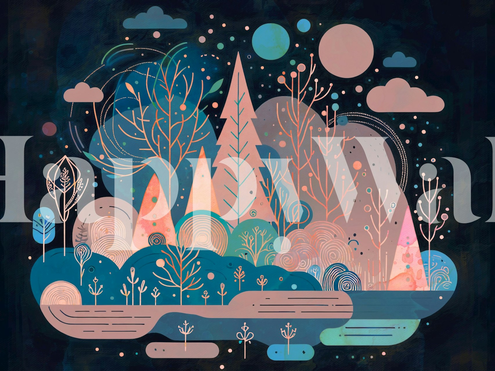 Playful Autumn Forest Night behang in een kamer