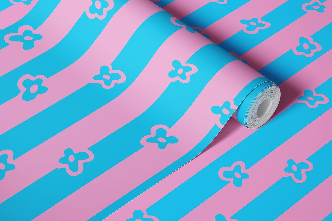 ABUNDANT STRIPES Dopamine Retro Pink Sky Blue wallpaper roll