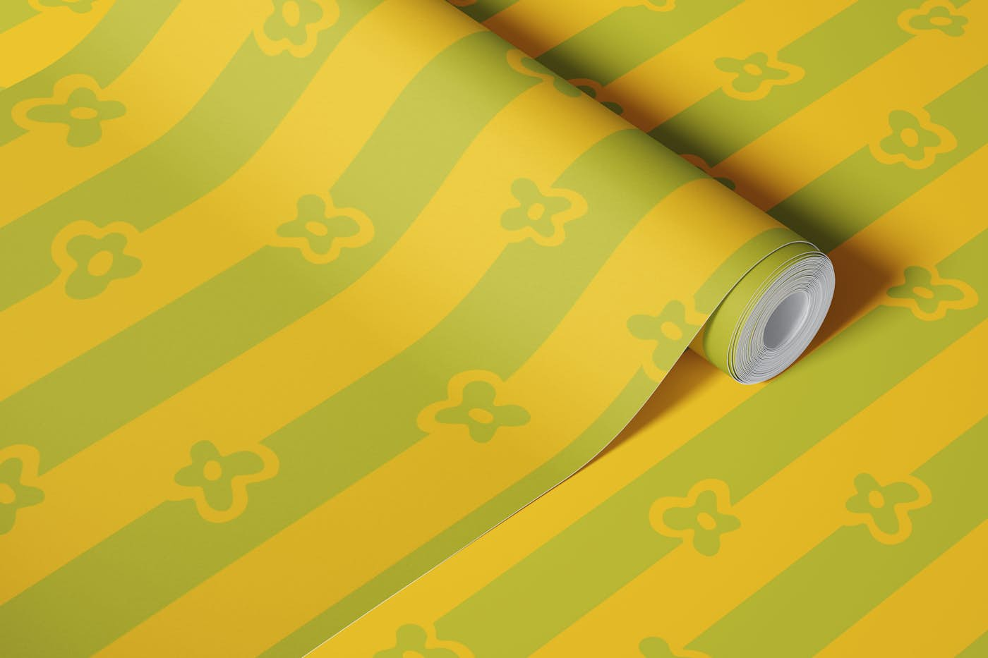 ABUNDANT STRIPES Dopamine Retro Yellow Green wallpaper roll