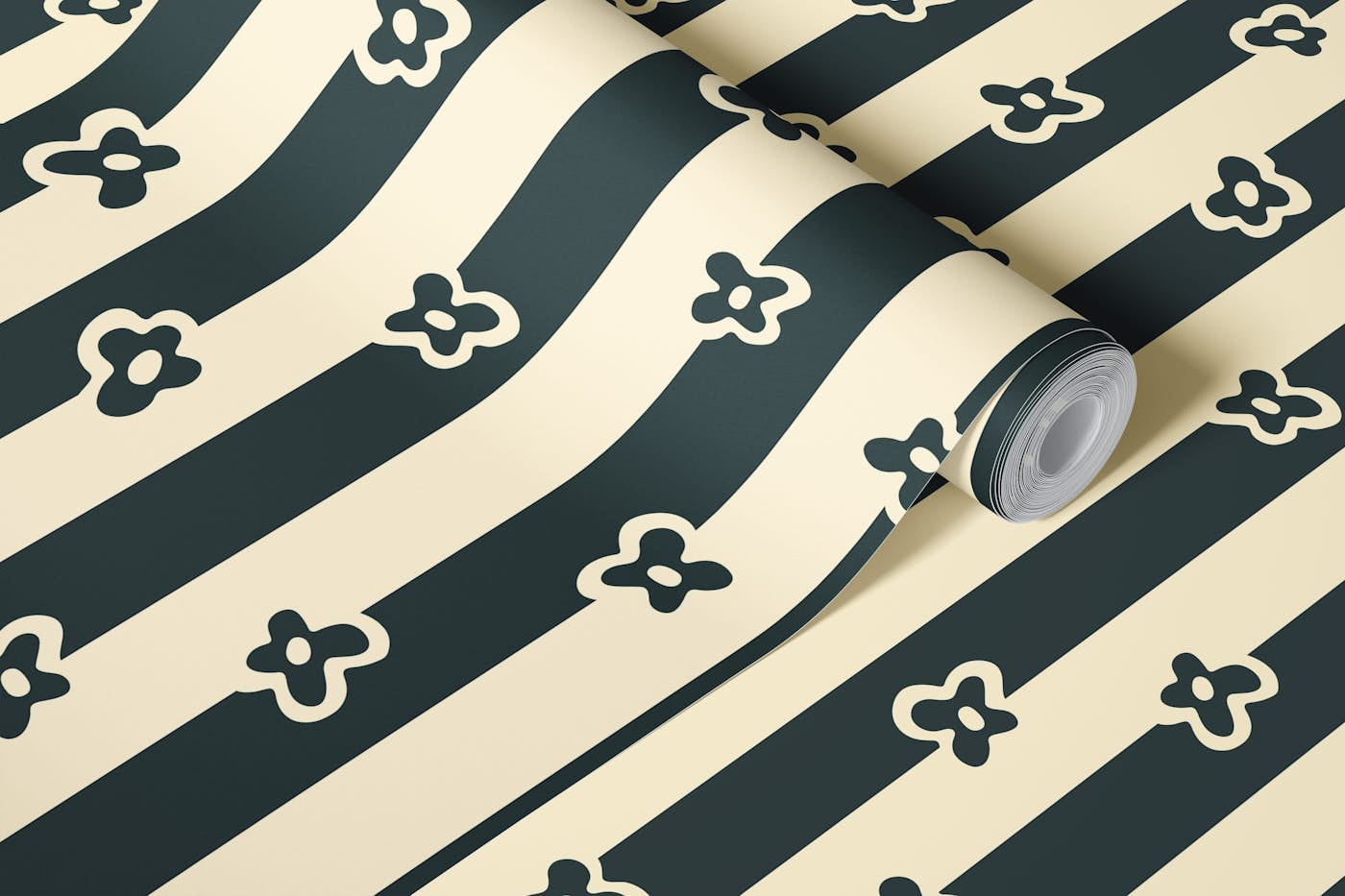 ABUNDANT STRIPES Dopamine Retro Black Ivory wallpaper roll