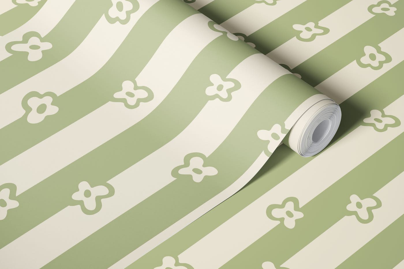 ABUNDANT STRIPES Dopamine Retro Sage Green wallpaper roll