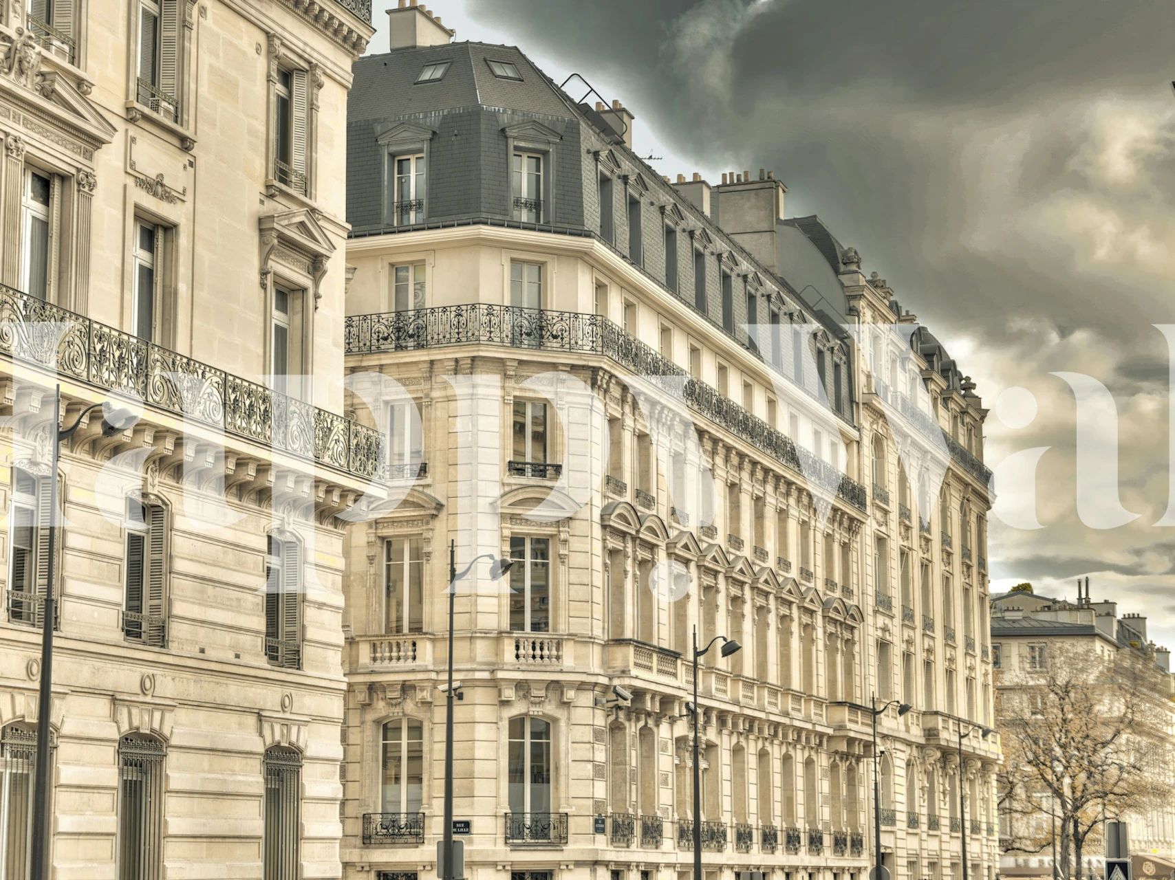 Parisian architectural wallpaper in a room