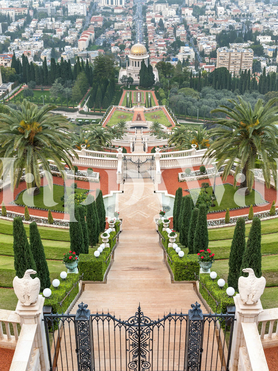 Bahai Gardens wallpaper displayed in a room