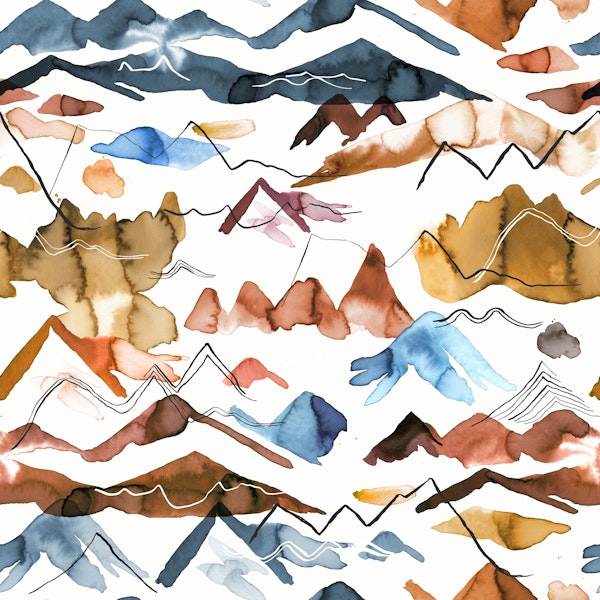 Western Mountains Landscape Watercolor Blue