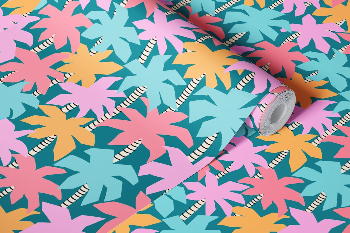 Colorful Cut Out Palm Trees Pastel wallpaper roll