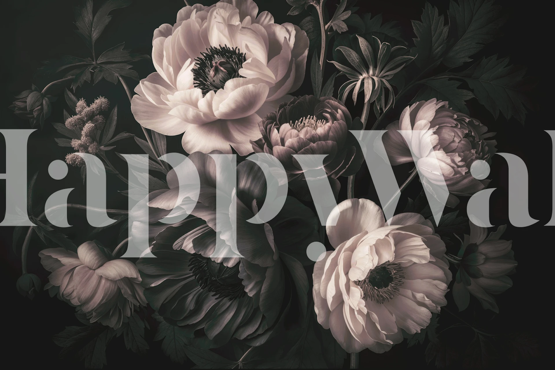 Elegant dusty pink baroque-style flowers wall mural with vintage charm