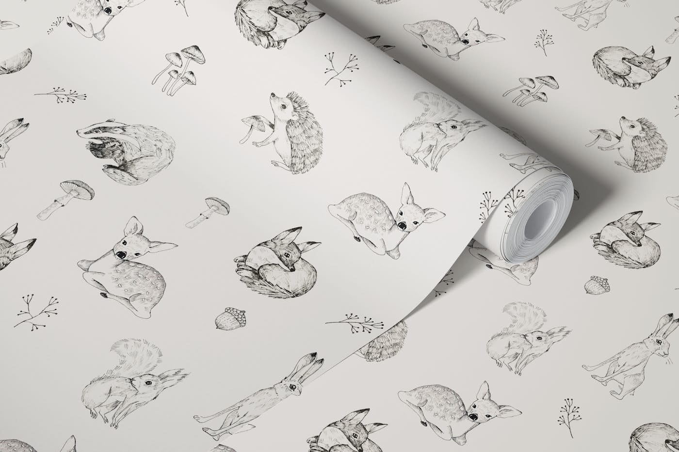 Ink woodland animals wallpaper roll