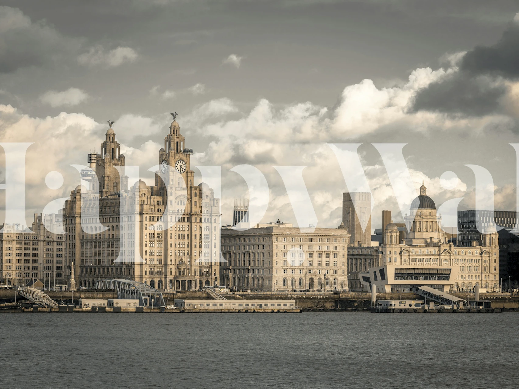 Tentoonstelling van het ontwerp voor de muur Liverpool City skyline
