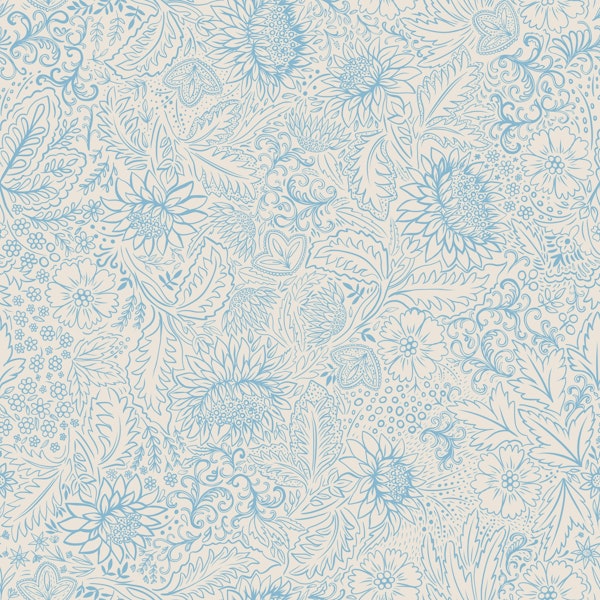 Country house folk doodle light blue
