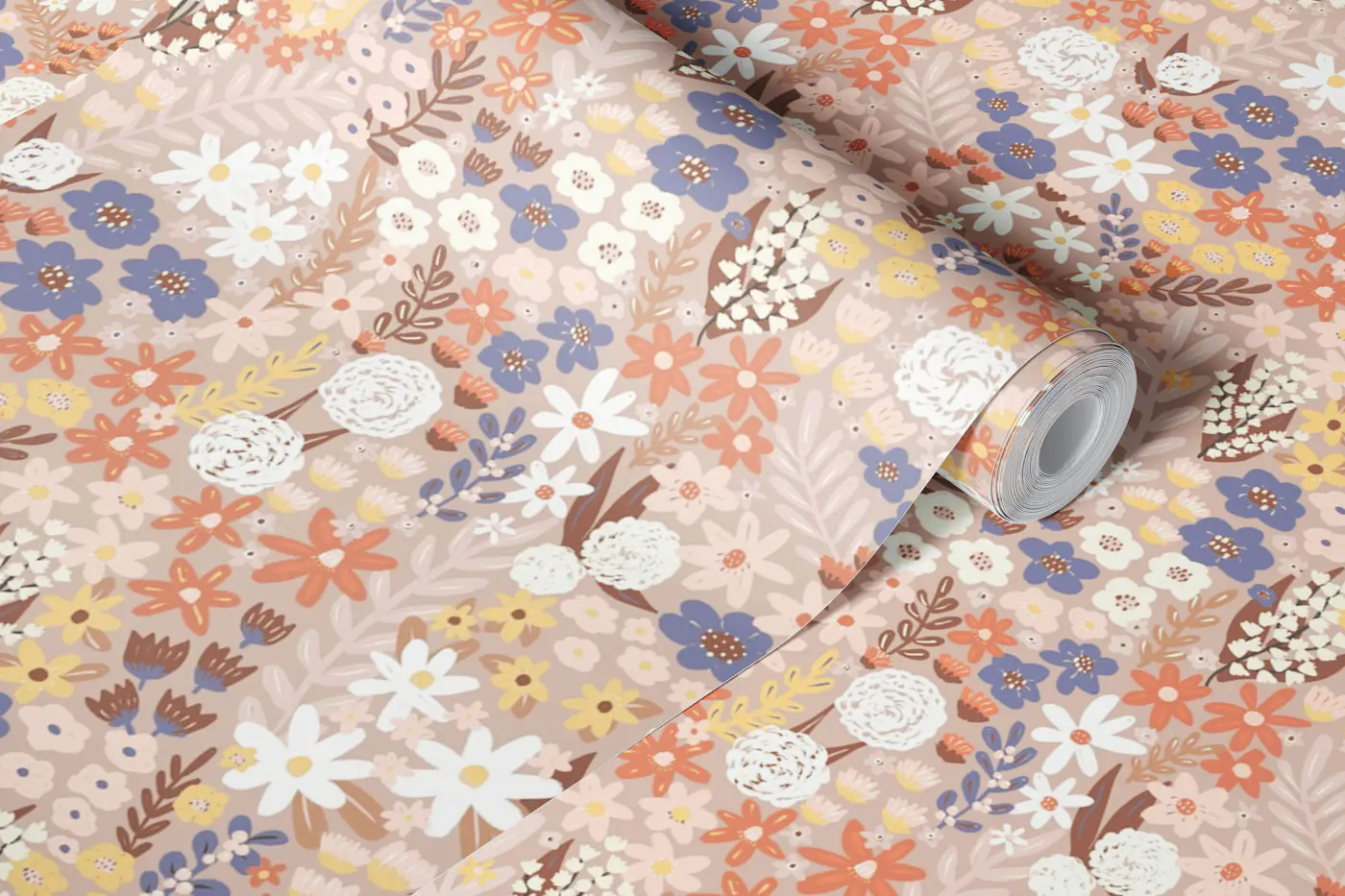 Tea Garden Wildflowers on Blush wallpaper roll