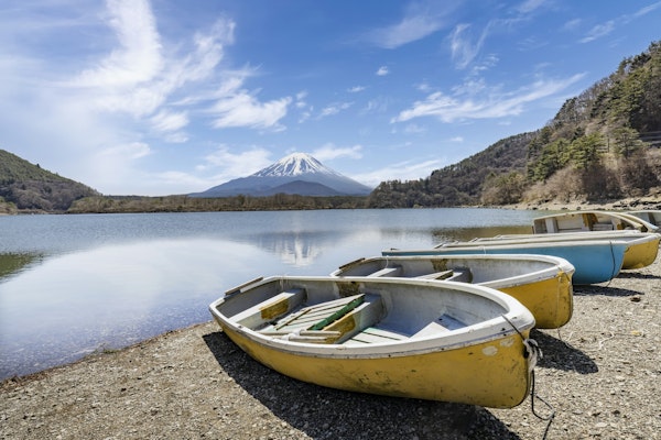 Idyllic Lake Shoji with Mount Fuji