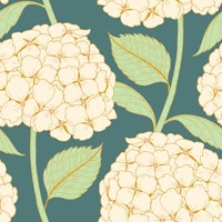 white hydrangeas elegant green floral (M) wallpaper
