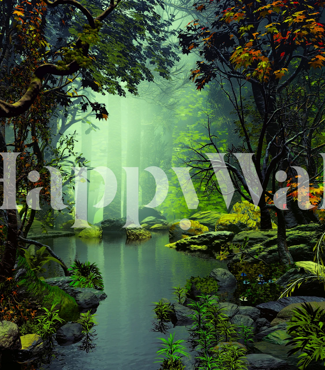 Wood and Lake wallpaper in a room