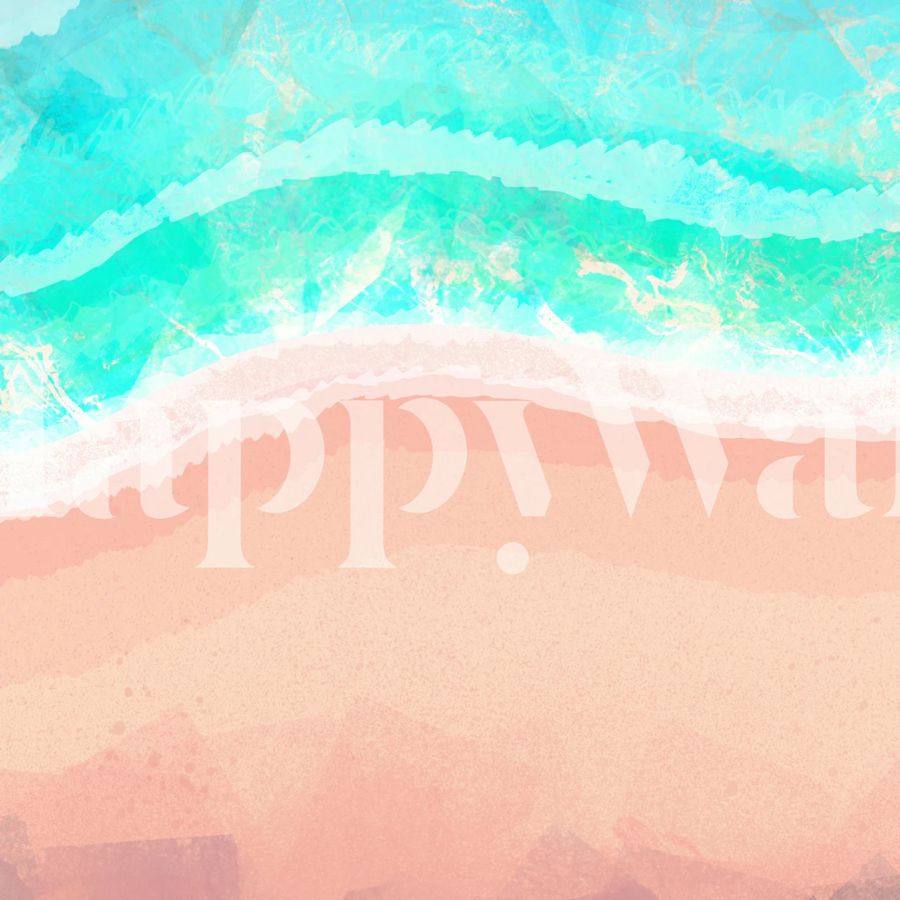 Ocean waves in blue and pink watercolor style wallpaper