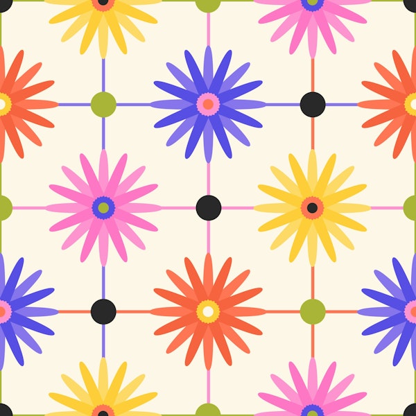 Checkered Rainbow Gerbera Pattern