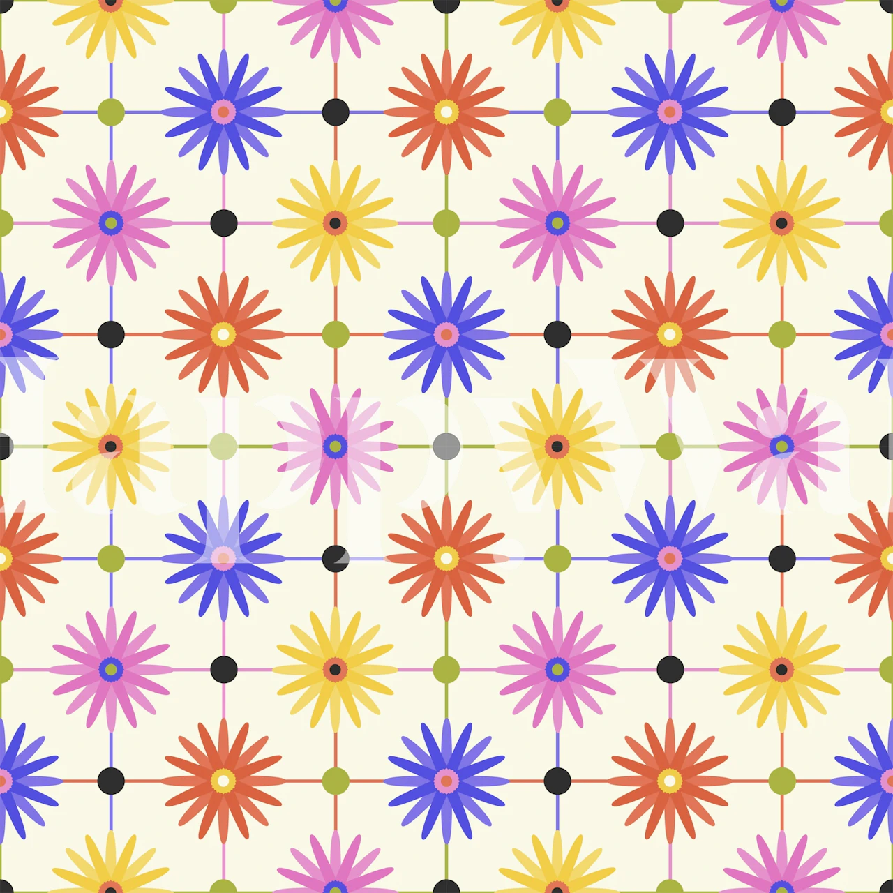 Checkered Rainbow Gerbera wallpaper in a room