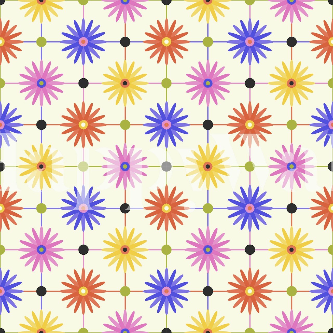 Checkered Rainbow Gerbera wallpaper in a room
